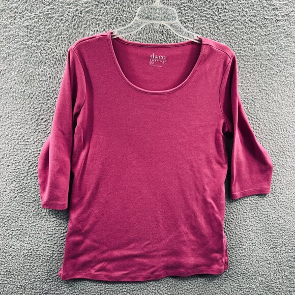 Denim Co Womens Top Medium Fuchsia Pink Pullover 3/4‎ Sleeve Shirt - Picture 1 of 8